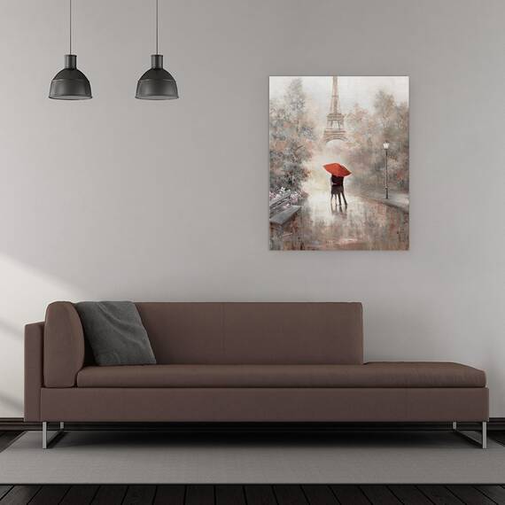 Tablou canvas - Natura, Parc, Copaci, Oameni, Paris, Turnul Eiffel, Pictura, Marime: 60 x 75 cm - 2- Roveli