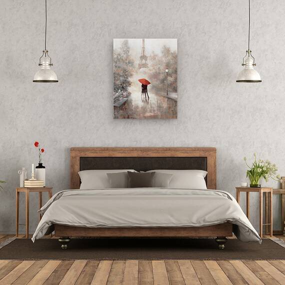Tablou canvas - Natura, Parc, Copaci, Oameni, Paris, Turnul Eiffel, Pictura, Marime: 60 x 75 cm - 3- Roveli