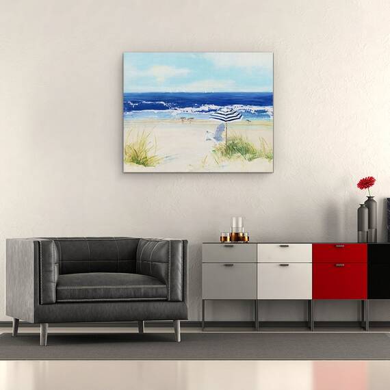 Tablou canvas - Natura, Peisaj, Vara, Mare, Barca Cu Panze, Pescarus, Pictura, Marime: 40 x 50 cm - 2- Roveli