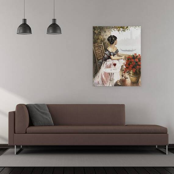 Tablou canvas - Oameni, Femeie, Oras, Peisaj, Rau, Flori, Pictura, Marime: 60 x 75 cm - 2- Roveli