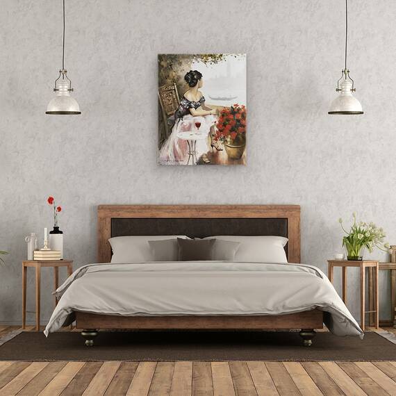 Tablou canvas - Oameni, Femeie, Oras, Peisaj, Rau, Flori, Pictura, Marime: 60 x 75 cm - 3- Roveli