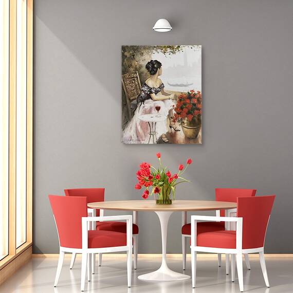 Tablou canvas - Oameni, Femeie, Oras, Peisaj, Rau, Flori, Pictura, Marime: 60 x 75 cm - 4- Roveli