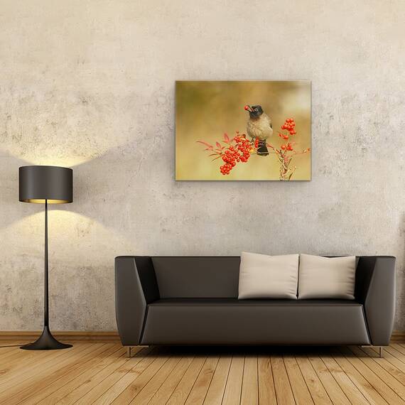 Tablou Canvas - Bulbul Cu Nandina, Marime: 50 x 70 cm - 2- Roveli