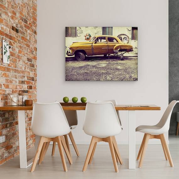 Tablou Canvas - Masina Veche Si Pisica Batrana, Marime: 50 x 70 cm - 4- Roveli
