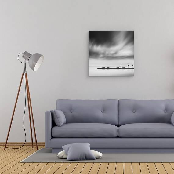 Tablou Canvas - Patru Banci Si Trei Umbrele, Marime: 60 x 60 cm - 2- Roveli