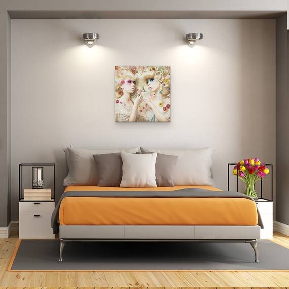 Tablou Canvas - Fata Din Gradina Cu Flori, Marime: 60 x 60 cm - 3- Roveli