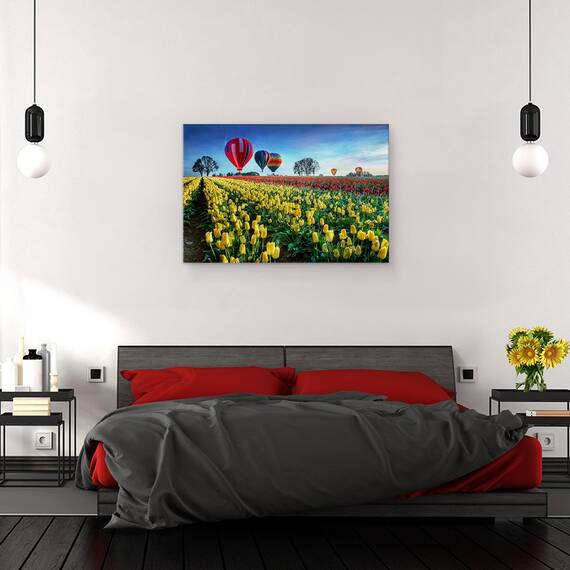 Tablou Canvas - Baloane Cu Aer Cald Peste Campul Cu Lalele, Marime: 40 x 60 cm - 3- Roveli