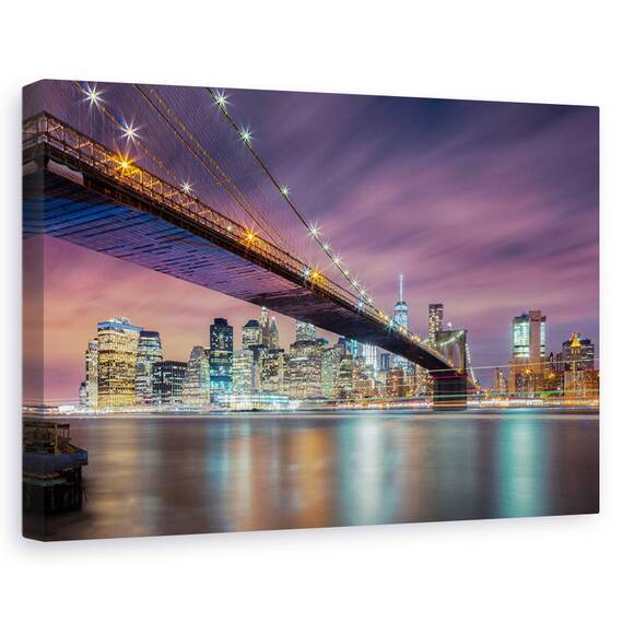 Tablou Canvas - Podul Brooklyn Noaptea, Marime: 80 x 120 cm - - Roveli