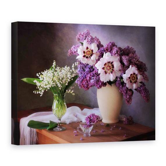 Tablou Canvas - Buchet De Bujori, Natura Moarta, Flori, Lalele, Marime: 60 x 80 cm - - Roveli