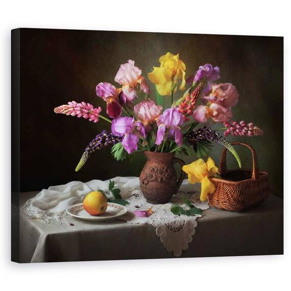 Tablou Canvas - Cu Un Buchet De Irisi Si Lupini, Cos, Mar, Marime: 40 x 50 cm - - Roveli