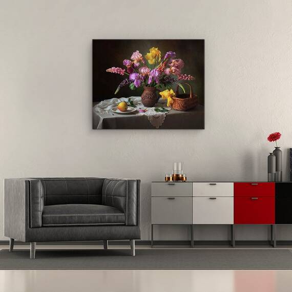 Tablou Canvas - Cu Un Buchet De Irisi Si Lupini, Cos, Mar, Marime: 40 x 50 cm - 2- Roveli
