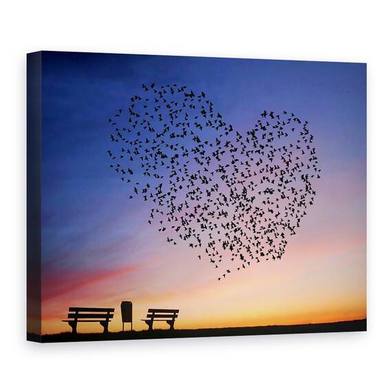 Tablou Canvas - Dragostea Pluteste In Aer, Pasari, Inima, Stol, Marime: 60 x 80 cm - - Roveli