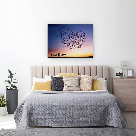 Tablou Canvas - Dragostea Pluteste In Aer, Pasari, Inima, Stol, Marime: 60 x 80 cm - 3- Roveli