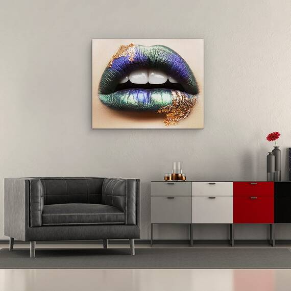 Tablou Canvas - Frumusete Macro, Gura, Buze, Portret, Aur, Metal, Marime: 40 x 50 cm - 2- Roveli
