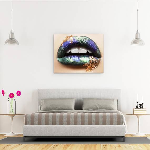 Tablou Canvas - Frumusete Macro, Gura, Buze, Portret, Aur, Metal, Marime: 40 x 50 cm - 3- Roveli