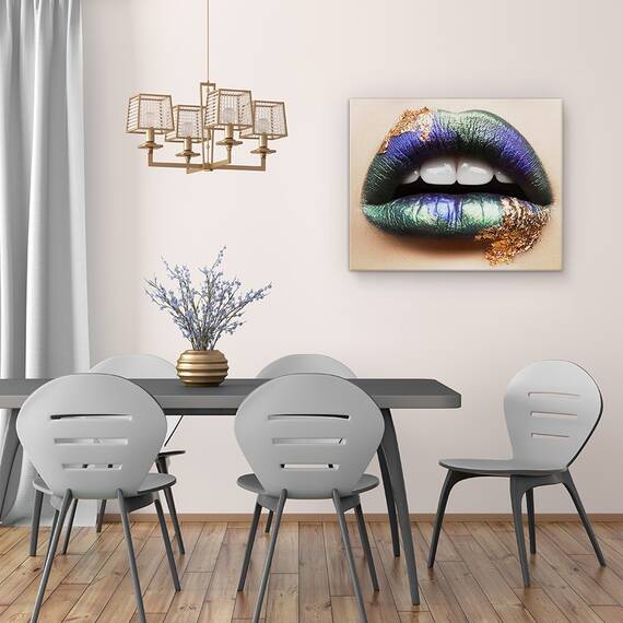Tablou Canvas - Frumusete Macro, Gura, Buze, Portret, Aur, Metal, Marime: 40 x 50 cm - 4- Roveli