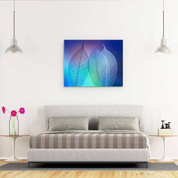 Tablou Canvas - Frunze Prismatice, Macro, Linii, Culori, Delicat, Albastru, Elegant, Marime: 40 x 50 cm - 3- Roveli