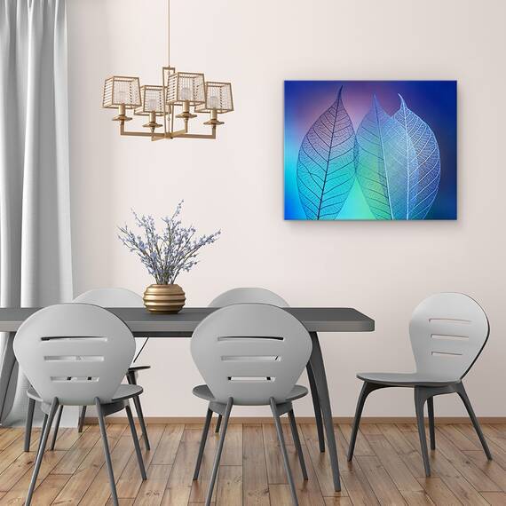 Tablou Canvas - Frunze Prismatice, Macro, Linii, Culori, Delicat, Albastru, Elegant, Marime: 40 x 50 cm - 4- Roveli