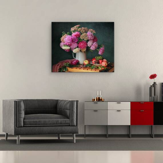 Tablou Canvas - Natura Moarta, Buchet, Flori,Mere, Fructe, Marime: 40 x 50 cm - 2- Roveli
