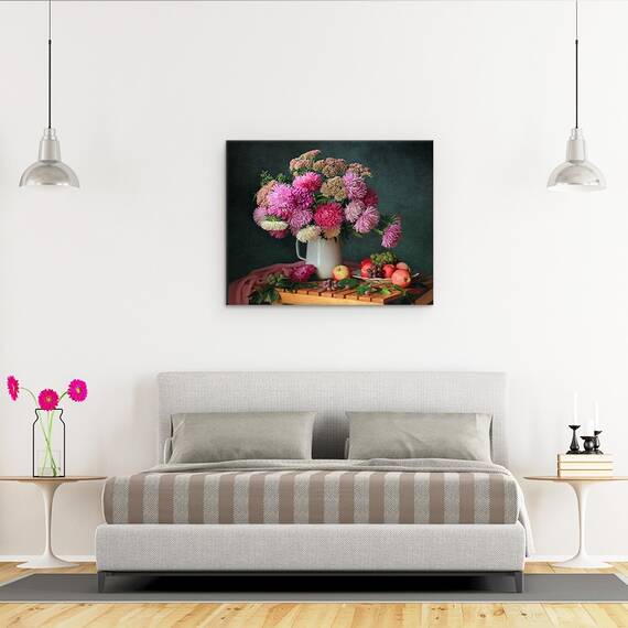 Tablou Canvas - Natura Moarta, Buchet, Flori,Mere, Fructe, Marime: 40 x 50 cm - 3- Roveli