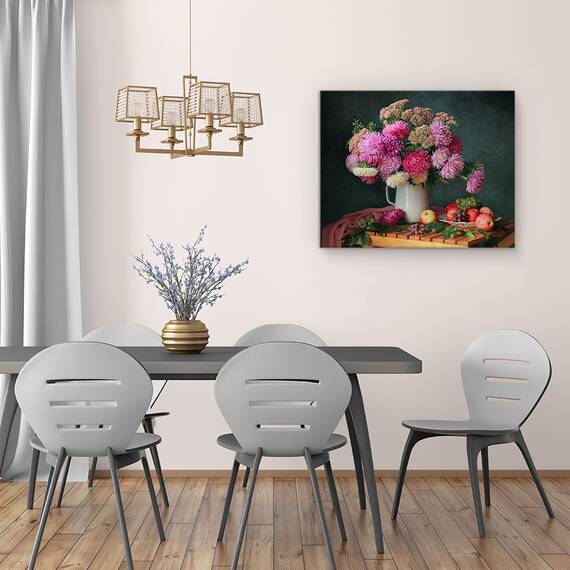Tablou Canvas - Natura Moarta, Buchet, Flori,Mere, Fructe, Marime: 40 x 50 cm - 4- Roveli