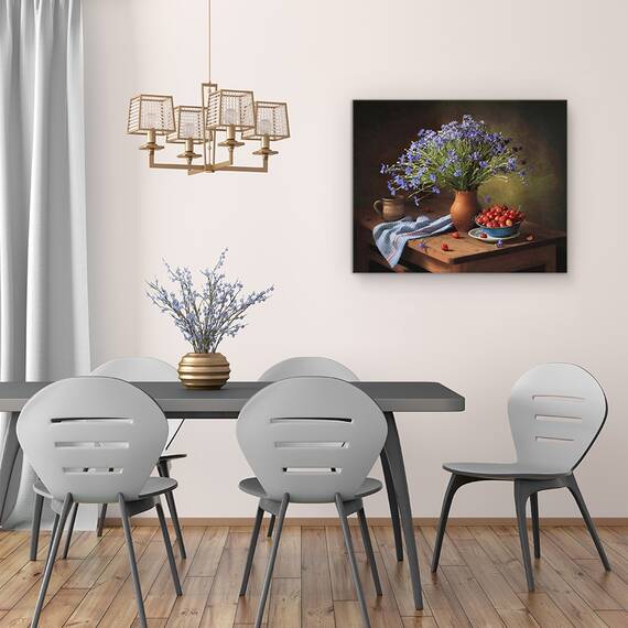 Tablou Canvas - Natura Moarta, Cirese, Buchet, Vaza, Rustic, Cana, Marime: 40 x 50 cm - 4- Roveli
