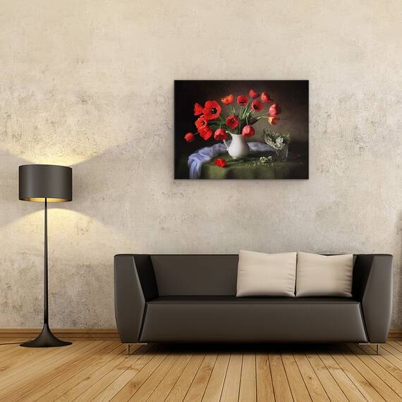 Tablou Canvas - Natura Moarta Colorata 2, Lalele, Vaza, Jar, Marime: 60 x 80 cm - 2- Roveli