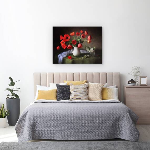 Tablou Canvas - Natura Moarta Colorata 2, Lalele, Vaza, Jar, Marime: 60 x 80 cm - 3- Roveli