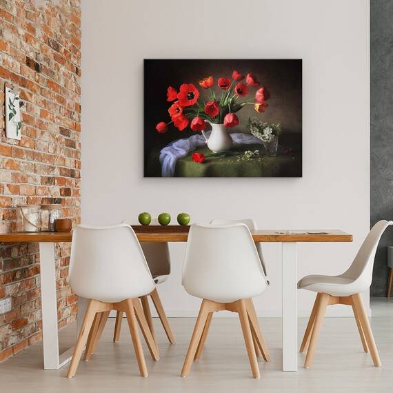 Tablou Canvas - Natura Moarta Colorata 2, Lalele, Vaza, Jar, Marime: 60 x 80 cm - 4- Roveli