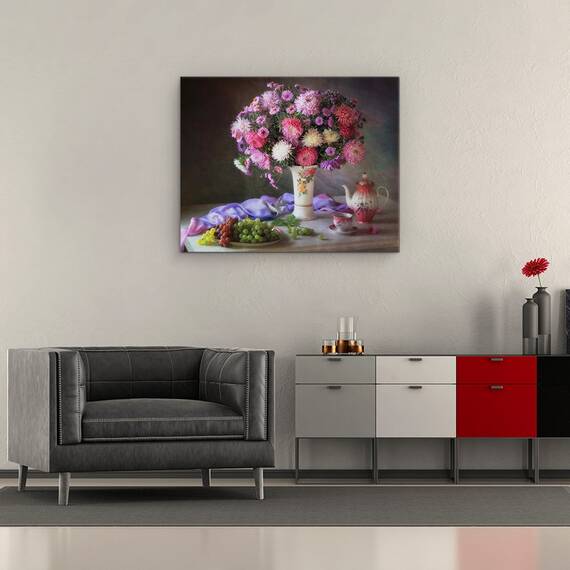 Tablou Canvas - Natura Moarta Cu Buchet De Toamna Si Fructe, Marime: 40 x 50 cm - 2- Roveli