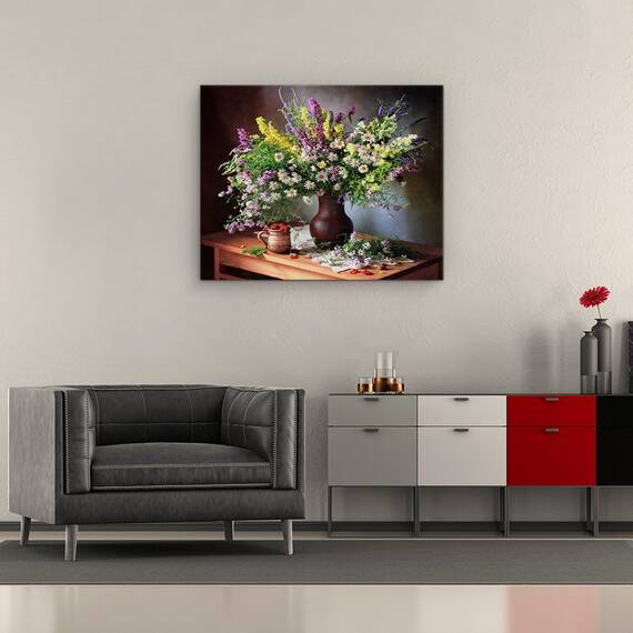 Tablou Canvas - Natura Moarta Cu Flori Salbatice Si Fructe De Padure, Vara, Marime: 40 x 50 cm - 2- Roveli
