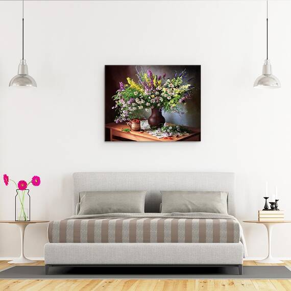 Tablou Canvas - Natura Moarta Cu Flori Salbatice Si Fructe De Padure, Vara, Marime: 40 x 50 cm - 3- Roveli
