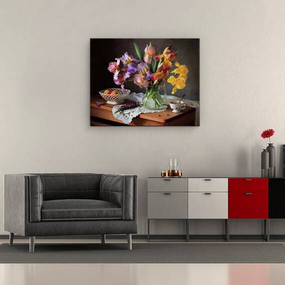 Tablou Canvas - Natura Moarta Cu Irisuri Si Mere, Marime: 40 x 50 cm - 2- Roveli