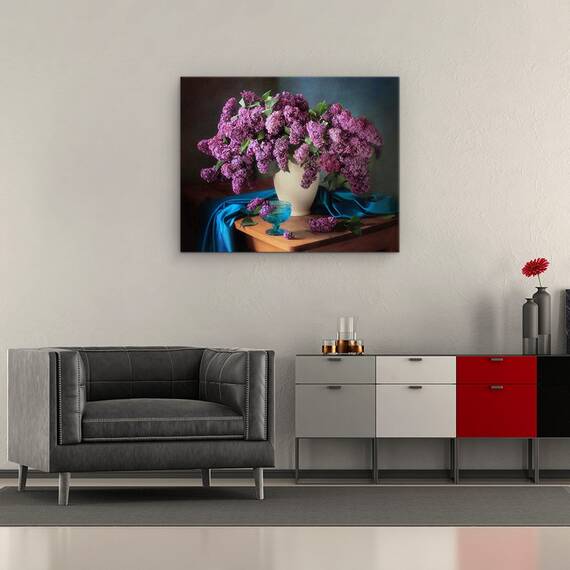 Tablou Canvas - Natura Moarta Cu Liliac Parfumat, Violet, Vaza, Marime: 40 x 50 cm - 2- Roveli