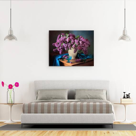 Tablou Canvas - Natura Moarta Cu Liliac Parfumat, Violet, Vaza, Marime: 40 x 50 cm - 3- Roveli