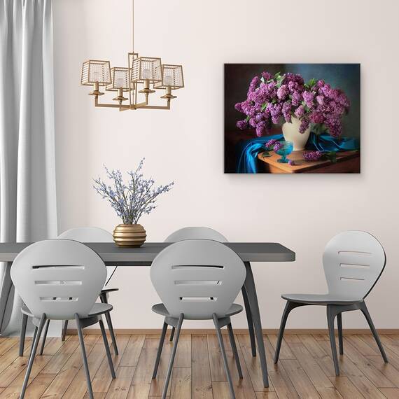 Tablou Canvas - Natura Moarta Cu Liliac Parfumat, Violet, Vaza, Marime: 40 x 50 cm - 4- Roveli