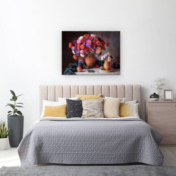 Tablou Canvas - Natura Moarta  Cu Un Buchet De Asteri si Zinnia, Marime: 60 x 80 cm - 3- Roveli
