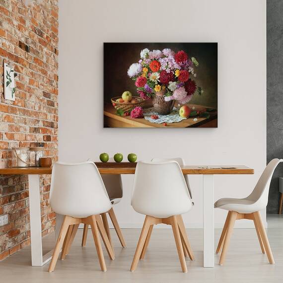 Tablou Canvas - Natura Moarta Cu Un Buchet De Flori si Mere, Marime: 60 x 80 cm - 4- Roveli
