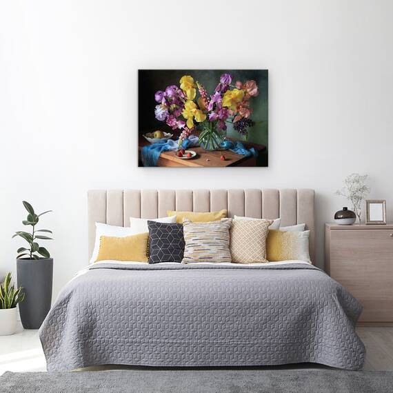 Tablou Canvas - Natura Moarta Cu Un Buchet De Irisi si Lupin, Marime: 60 x 80 cm - 3- Roveli