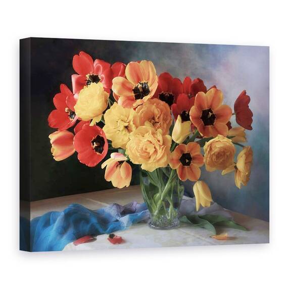 Tablou Canvas - Natura Moarta Cu Trandafiri si Fructe De Padure, Marime: 60 x 80 cm - - Roveli