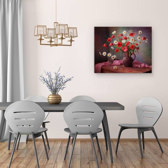 Tablou Canvas - Natura Moarta Cu Un Buchet De Maci Si Musetel, Marime: 40 x 50 cm - 4- Roveli