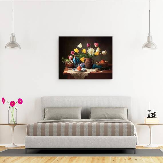 Tablou Canvas - Natura Moarta De Primavara, Vaza, Mere, Cos Cu Fructe, Marime: 40 x 50 cm - 3- Roveli