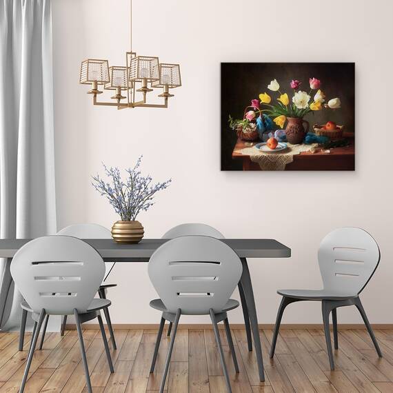 Tablou Canvas - Natura Moarta De Primavara, Vaza, Mere, Cos Cu Fructe, Marime: 40 x 50 cm - 4- Roveli