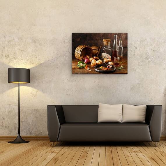 Tablou Canvas - Natura Moarta, Sticla, Ulei De Masline, Otet, Marime: 60 x 80 cm - 2- Roveli