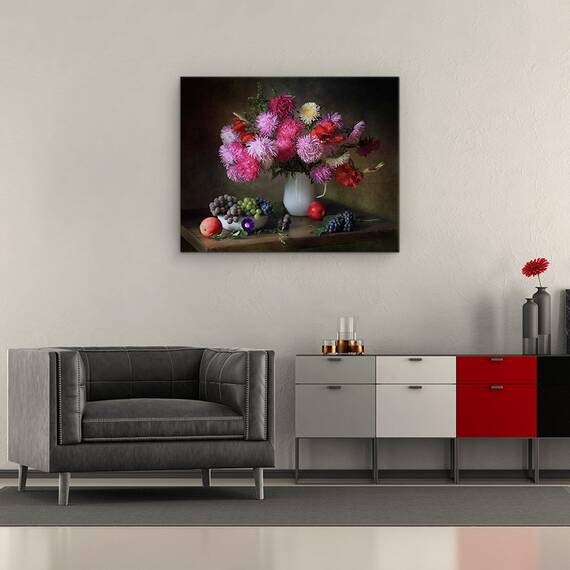 Tablou Canvas - Natura Moarta, Vara, Struguri, Boabe, Fructe De Padure, Ulcior, Marime: 40 x 50 cm - 2- Roveli