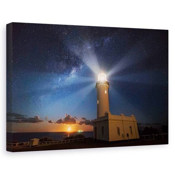 Tablou Canvas - Rasaritul Lunii Si Farul, Marime: 80 x 120 cm - - Roveli