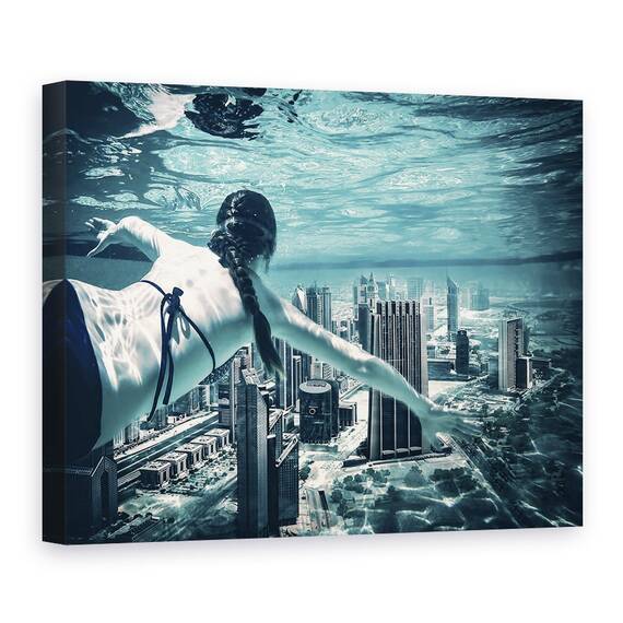 Tablou Canvas - Scafandru Oras, Dubai, Visand, Turcoaz, Scufundari, Marime: 60 x 80 cm - - Roveli