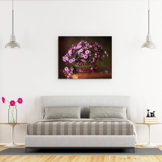 Tablou Canvas - Un Cos Cu Flori, Roz, Floare, Cos, Buchet, Marime: 40 x 50 cm - 3- Roveli