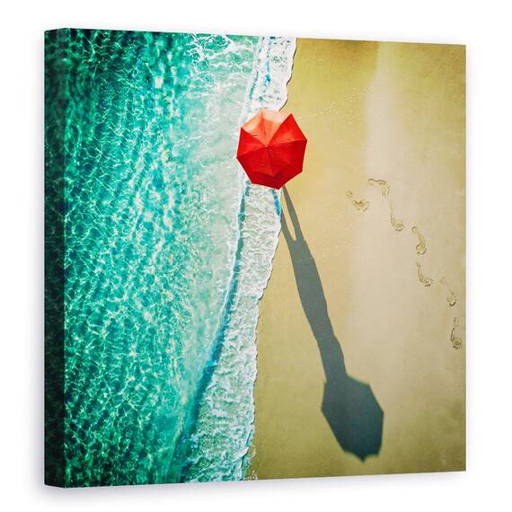 Tablou Canvas - Apa Adanca, Rosu, Umbrela, Mare, Ocean, Umbra, Marime: 60 x 60 cm - - Roveli