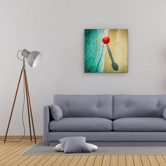 Tablou Canvas - Apa Adanca, Rosu, Umbrela, Mare, Ocean, Umbra, Marime: 60 x 60 cm - 2- Roveli